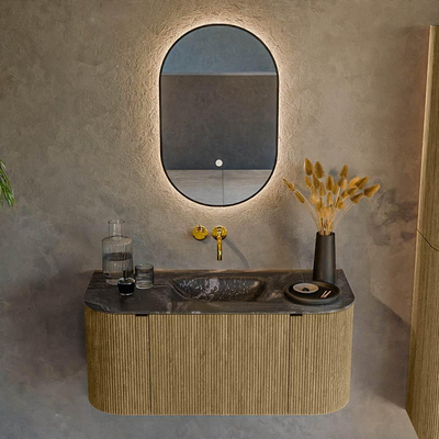 Mondiaz KURVE-DLUX Ensemble de meubles de salle de bains - 100x46x40cm - 1 tiroir - 2 portes - vasque solid surface - centrale - sans trou de robinet - Dusk