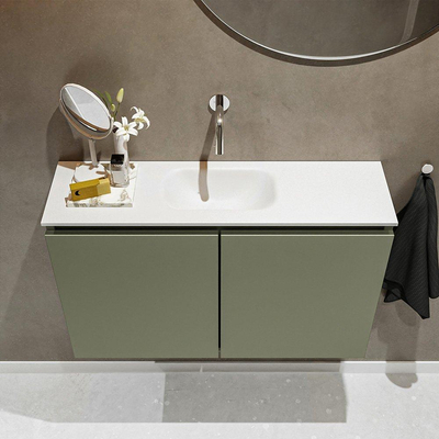MONDIAZ TURE Toiletmeubel 80x23x50cm met 0 kraangaten 2 deuren army mat Wastafel Eden midden Solid Surface Wit