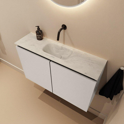 MONDIAZ TURE-DLUX Meuble de toilettes 80 cm Linen. Lavabo EDEN Opalo position milieu. Sans trou de robinet.
