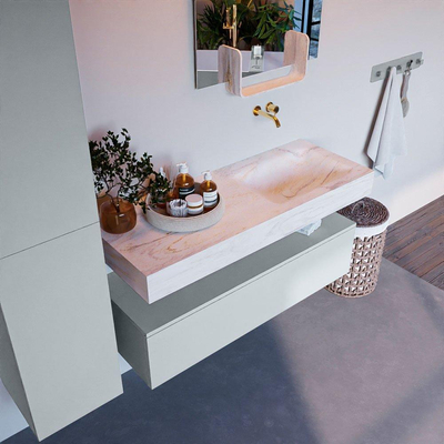 Mondiaz ALAN-DLUX Ensemble de meuble - 120cm - meuble Clay mat - 1 tiroir - Lavabo Cloud Ostra suspendu - vasque Droite - 0 trous de robinet