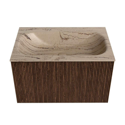 MONDIAZ KURVE-DLUX Meuble de salle de bains 70cm couleur Walnut avec 1 tiroir et 0 porte. Plan-vasque BIG SMALL Central 1 trou de robinet Arena.