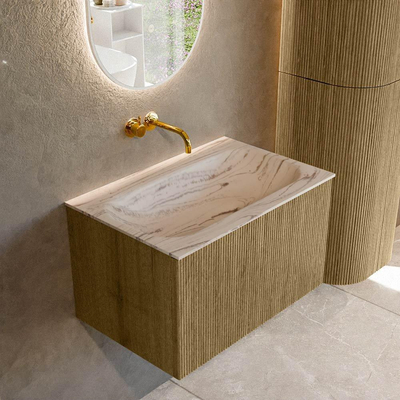 MONDIAZ KURVE-DLUX Meuble de salle de bains 70cm couleur Dusk avec 1 tiroir et 0 porte. Lavabo BIG SMALL Centré sans trou de robinet Nata.