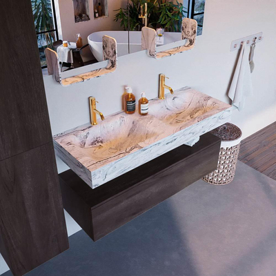 Mondiaz ALAN-DLUX Ensemble de meubles de salle de bains - 110x46cm - 1 tiroir - lavabo suspendu - 2 trous de robinet - 1 double - Dark brown (chêne foncé)
