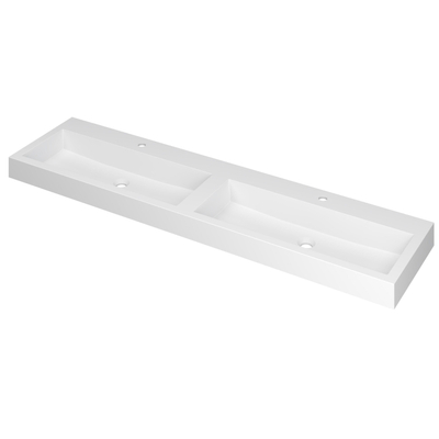 INK Momento wastafel - 180x45x9cm - 2 wasbakken - 2 kraangaten - polystone wit mat