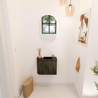 Mondiaz JOYA 51.6cm meuble de toilette - arrondi gauche couleur Shadow - Vasque FAYE position Droite 1 trou de robinet couleur Urban.