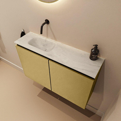 MONDIAZ TURE-DLUX Meuble WC 80 cm Oro. EDEN vasque Opalo position gauche. Sans trou de robinet.