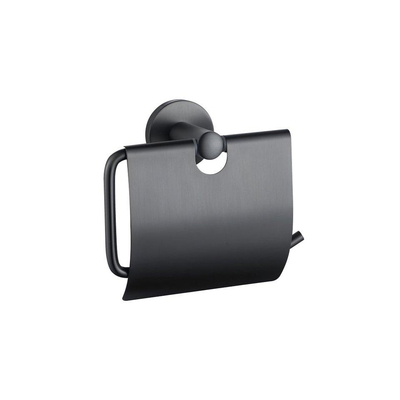 Fortifura Calvi Toiletset 3-delig - toiletrolhouder - met klep - toiletborstel - handdoekhaak dubbel rond - PVD - geborsteld gunmetal (antraciet)