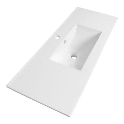 Saniclass Holz Frame Ensemble de meubles de salle de bains - 100x45x42cm - lavabo Vygo en céramique - 1 vasque - 1 trou de robinet - avec trop-plein - 1 tiroir - chêne charcoal mat (bois)