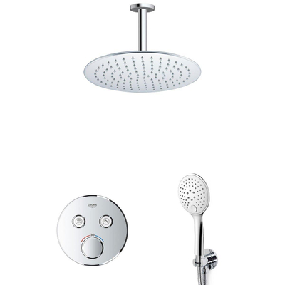 Grohe - Adema Rise regendoucheset – Ø30 cm hoofddouche – 20 cm plafondbuis – ronde handdouche – vaste douchehouder – chroom