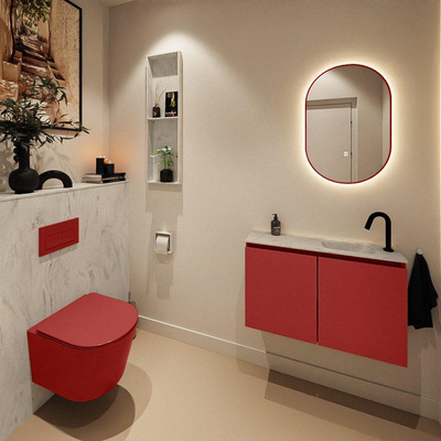 MONDIAZ TURE-DLUX meuble de toilette 80 cm Fire. EDEN lavabo Opalo position droite. Avec 1 trou de robinet.
