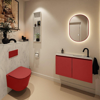MONDIAZ TURE-DLUX Meuble toilette - 80cm - Fire - EDEN - vasque Opalo - position droite - 1 trou de robinet