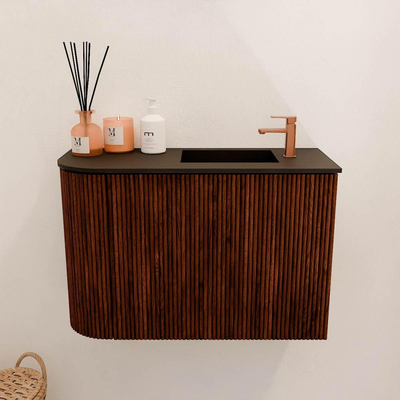 Mondiaz JOYA 61.6cm toiletmeubel - ronding links kleur Ruby - Wastafel FAYE positie Rechts 1 kraangat kleur Urban.