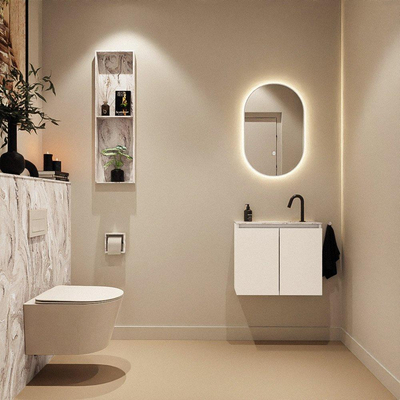 MONDIAZ TURE-DLUX Meuble toilette - 60cm - Talc - EDEN - vasque Glace - position centrale - 1 trou de robinet