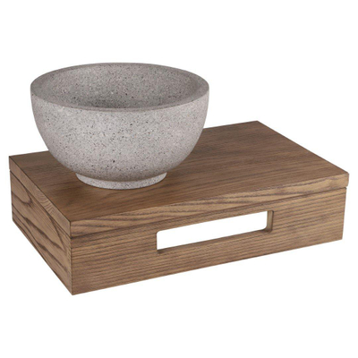Differnz lave-mains – 40 x 21 x 10 cm – terrazzo gris fin – sans robinet – tablette chêne brun