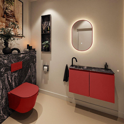 MONDIAZ TURE-DLUX Meuble toilette - 80cm - Fire - EDEN - vasque Lava - position gauche - 1 trou de robinet