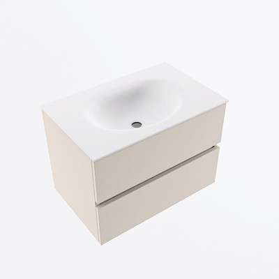 Mondiaz VICA ensemble de meuble de salle de bain - 70cm - meuble sous-vasque lin - 2 tiroirs - lavabo lune milieu - 1 trou de robinet - version haute 60cm - talc