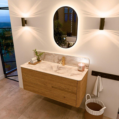 Mondiaz CIRO-DLUX Badkamermeubelset - 120x45x50cm - Solid surface wastafel Frappe - 1 wasbak Rechts - 1 kraangat - 2 lades - Oak
