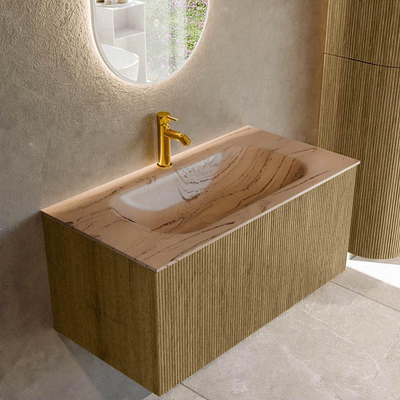 MONDIAZ KURVE-DLUX Meuble de salle de bains 90cm couleur Dusk avec 1 tiroir et 0 porte. Lavabo BIG SMALL Central 1 trou de robinet Arena.