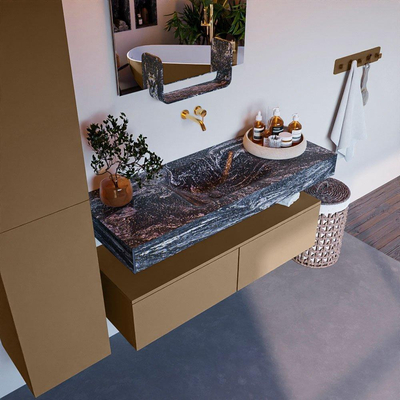 Mondiaz ALAN-DLUX Ensemble de meuble - 120cm - meuble Oro mat - 2 tiroirs - Lavabo Cloud Lava suspendu - vasque Centre - 0 trous de robinet