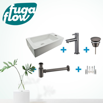 FugaFlow Eccelente Sobrado Ensemble lave-mains salle de bains - droite - 1 trou de robinet - robinet de lavabo poli gunmetal - blanc