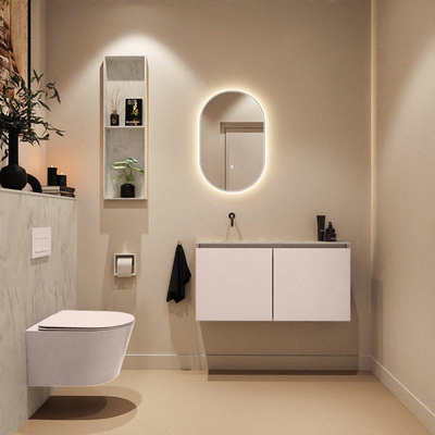 MONDIAZ TURE-DLUX Meuble WC 100cm Rosee. Lavabo EDEN Opalo position gauche. Sans trou de robinet.