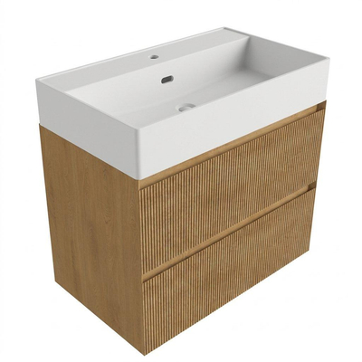 Saniclass Holz Atelier Badkamermeubelset - 80x45x72cm - Legend keramische wastafel mat wit - 1 wasbak - 1 kraangat - 2 lades - mat eiken natural (hout)