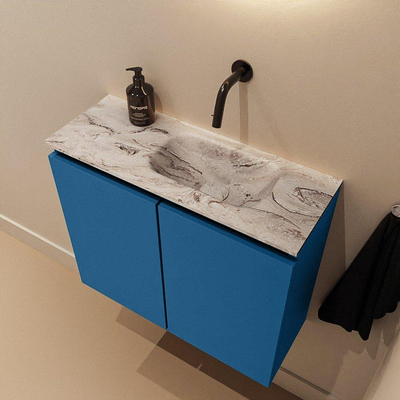 MONDIAZ TURE-DLUX meuble WC 60 cm Jeans. EDEN lavabo Glace position droite. Sans trou de robinet.