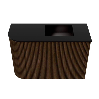 Mondiaz JOYA 61.6cm meuble de salle de bains - arrondi gauche couleur Walnut - Vasque FAYE position Droite 1 trou de robinet couleur Urban