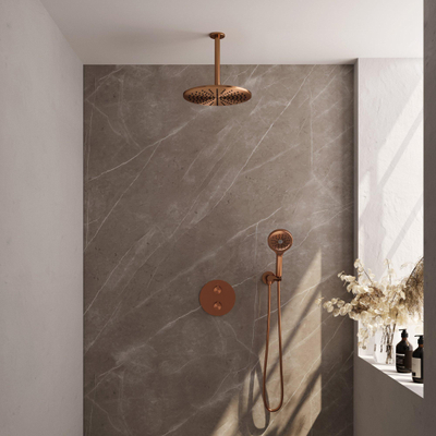 BRAUER Copper Edition inbouw regendoucheset – Ø30 cm hoofddouche – 30 cm plafondbuis – ronde handdouche – 3-weg