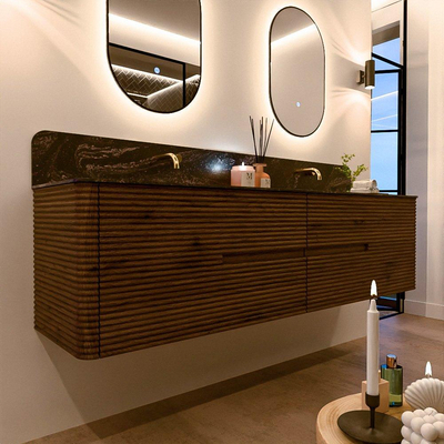 Mondiaz CIRO-DLUX Ensemble de meubles de salle de bains - 190x45x50cm - lavabo solid surface Lava - 2 vasques double - sans trous de robinet - 4 tiroirs - Dusk