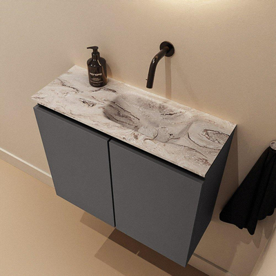 MONDIAZ TURE-DLUX 60cm toiletmeubel Dark Grey. EDEN wastafel Glace positie rechts. Zonder kraangat.
