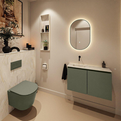 MONDIAZ TURE-DLUX Meuble toilette - 80cm - Army - EDEN - vasque Ostra - position gauche - sans trou de robinet