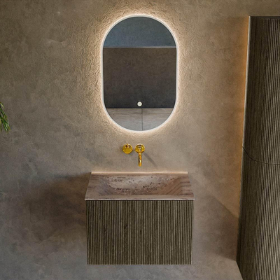 MONDIAZ KURVE-DLUX Meuble de salle de bains 60 cm couleur Shadow avec 1 tiroir et 0 porte. Lavabo CLOUD Central sans trou de robinet Oza.