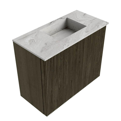 Mondiaz JOYA-DLUX 50cm toiletmeubel - kleur Shadow - Wastafel FAYE positie Rechts Zonder kraangat kleur Glace.