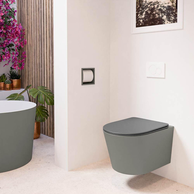 Mondiaz LAVIE hangtoilet – spoelrandloos – 36 x 53 cm – met softclose zitting – Smoke (lichtbruin), zitting Dark grey (grijs)