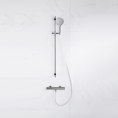 FortiFura Calvi Ensemble de douche barre curseur avec douchette ronde, flexible lisse et robinet de douche Chrome
