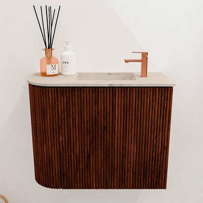 Mondiaz JOYA-DLUX 51.6cm toiletmeubel - ronding links kleur Ruby - Wastafel FAYE positie Rechts 1 kraangat kleur Frappe.