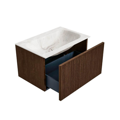 MONDIAZ KURVE-DLUX Meuble de salle de bains 70cm couleur Walnut avec 1 tiroir. Lavabo BIG SMALL central 1 trou de robinet couleur Frappe.