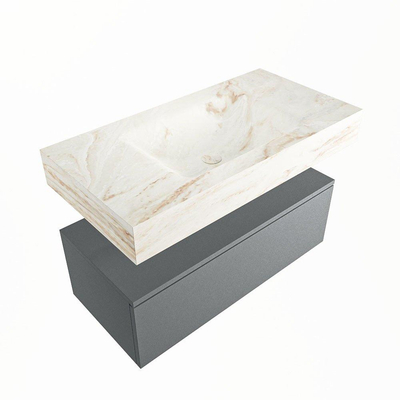 Mondiaz ALAN-DLUX Ensemble de meuble - 90cm - meuble Plata mat - 1 tiroir - Lavabo Cloud Frappe suspendu - vasque Centre - 0 trous de robinet