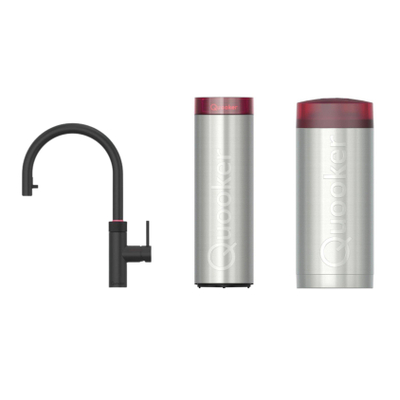 Quooker Flex Round kokendwaterkraan - draaibare & uittrekbare uitloop - Combi+ incl. Cube reservoir - Warm / kokend / bruisend / gefilterd water - zwart