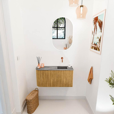 Mondiaz JOYA-DLUX 81.6cm toiletmeubel - ronding links kleur Oak - Wastafel FAYE positie Rechts Zonder kraangat kleur Sombra.