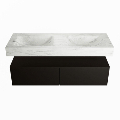 Mondiaz ALAN-DLUX Ensemble de meuble - 130cm - meuble Urban mat - 2 tiroirs - Lavabo Cloud Opalo suspendu - vasque Gauche et droite - 0 trous de robinet