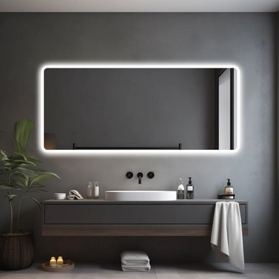 Fugaflow Excellent Arredo Miroir de Salle de Bain - 160x70 cm - avec coins arrondis - installation horizontale / verticale - éclairage LED indirect - chauffage du miroir - capteur infrarouge en partie inférieure