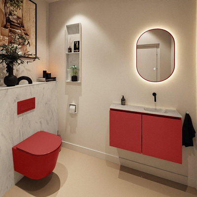 MONDIAZ TURE-DLUX Meuble toilette - 80cm - Fire - EDEN - vasque Opalo - position droite - sans trou de robinet