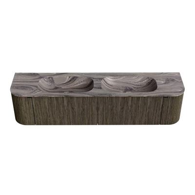 MONDIAZ KURVE-DLUX 190cm meuble de salle de bains arrondi Gauche + Droite couleur Shadow avec 2 tiroirs et 2 portes. Plan-vasque STOR SMALL Double sans trou de robinet Sombra.