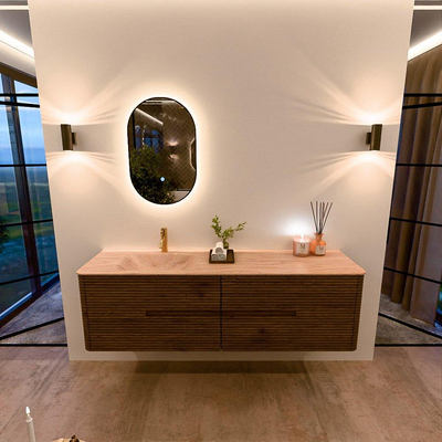Mondiaz CIRO-DLUX Badkamermeubelset - 170x45x50cm - Solid surface wastafel Saba - 1 wasbak Links - 1 kraangat - 4 lades - Dusk