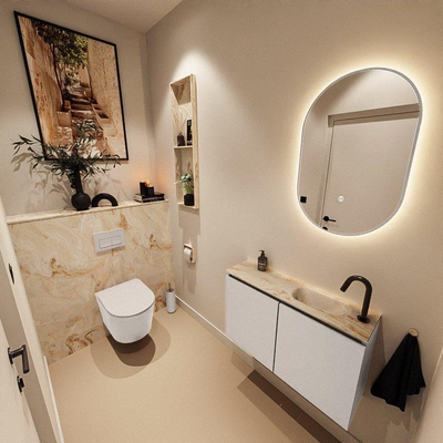 MONDIAZ TURE-DLUX 80cm toiletmeubel Linen. EDEN wastafel Frappe positie rechts. Met 1 kraangat.