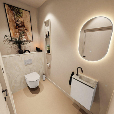 MONDIAZ TURE-DLUX Meuble toilette - 40cm - Linen - EDEN - vasque Ostra - position droite - 1 trou de robinet