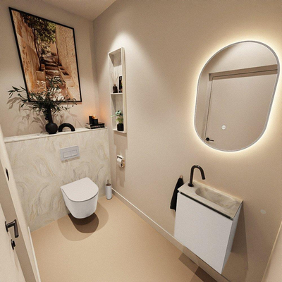 MONDIAZ TURE-DLUX 40cm toiletmeubel Linen. EDEN wastafel Ostra positie rechts. Met 1 kraangat.