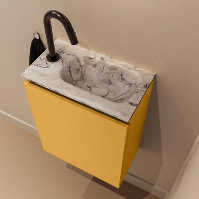 MONDIAZ TURE-DLUX 40cm toiletmeubel Ocher. EDEN wastafel Glace positie rechts. Met 1 kraangat.